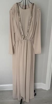 Vestido de fiesta vintage Jack Bryan crema cuello profundo panel de cuentas para mujer talla 18” Foto 1 de 4