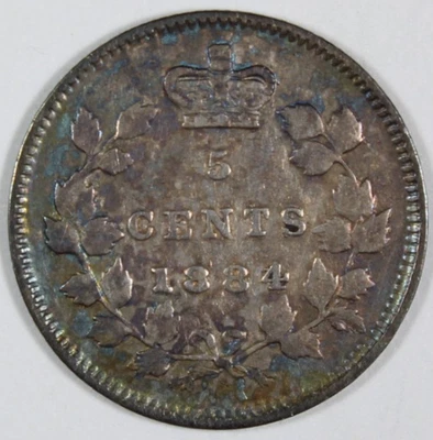 1884 Far "4" 5 Cent Canada Key Date 200K Mintage Very Fine KM 2 Free Shipping - Image 1 of 4
