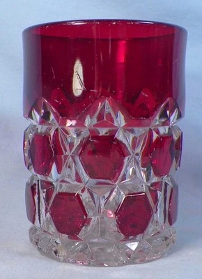 Thompson Loop & Block Tumbler #23 Ruby Stain Clear Glass EAPG 1893 Antique - Image 1 of 4