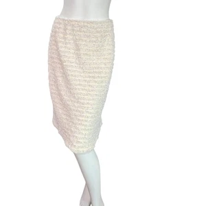 St John Ivory White Gold Nubby Knit Textured Pencil Skirt USA $695 Size 12 - Picture 1 of 11