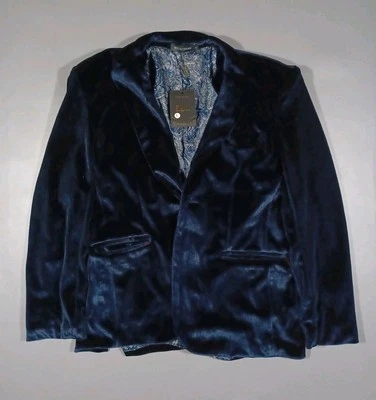 Ween Charm Jacket Mens L Blue Poly Velvet Tuxedo Suit Coat - Image 1 of 4