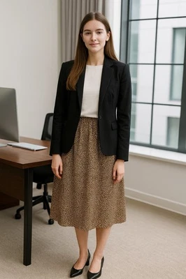 Elevated Look! J. Crew Size S Tan Abstract Pattern Classic Straight Skirt Lined! - Image 1 of 4