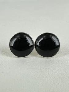 Orecchini A Perno Vintage In Argento Sterling Con Cerchio E Onice Nero - Foto 1 di 6