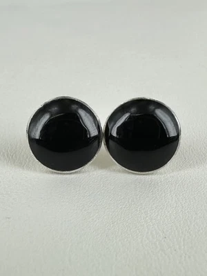 Orecchini A Perno Vintage In Argento Sterling Con Cerchio E Onice Nero - Immagine 1 di 4