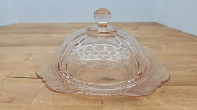 Pink Depression Glass Round Covered Butter Dish - Image 1 of 4