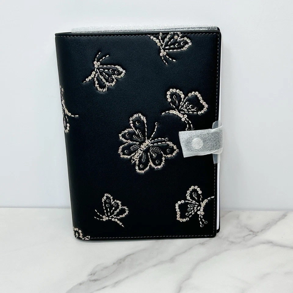 Coach Butterfly Black Leather Notebook NWT 2025 Silver Embossed CCF42 Sold Out - Image 1 of 4
