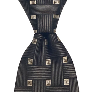 PIERRE CARDIN Men's Silk Necktie Designer Geometric WEAVE Black/Gray EUC - Picture 1 of 3