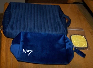 2 Navy Blue Makeup/Travel Bags w/Zipper Closures Plus 2-Sided Mirror - Picture 1 of 11
