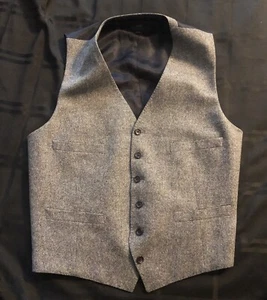 J. Gilet Crew Spina di Pesce Tweed Lana Uomo Grande Grigio Luna Panno Britannico Usato in Ottime Condizioni - Foto 1 di 10