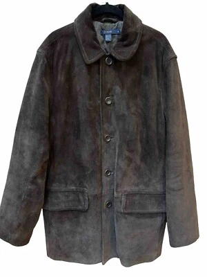 Abrigo J Crew Para Hombre Gamuza Pesada Cuero Botón Forrado Frontal Marrón Talla Mediana Longitud Media Foto 1 de 4