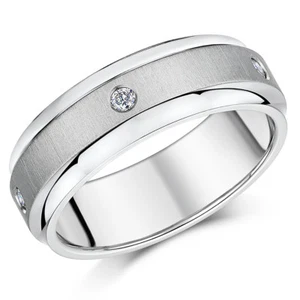 7mm Titanium 5 Diamond Matt & Polished Ring Men's Titanium Ring - Picture 1 of 1