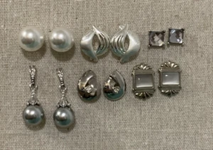 Lot Of 6 Costume Earrings Pierced Silver Tone Faux Pearl Rhinestone Variety - Picture 1 of 8