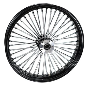 21 x 3.5 Chrome 46 Fat Spoke Front Black Rim Wheel Harley Touring Dual Disc - Picture 1 of 10