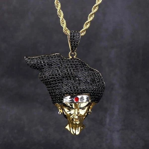 935 Silver 4.6CT Simulated Black Onyx & Ruby Afro Samurai Men's Handmade Pendant - Picture 1 of 7