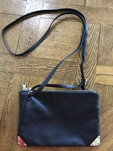 Black Crossbody Double Compartment Ladies Bag Divided H&M Brand Faux Leather - Picture 1 of 2