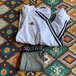 Nike & Adidas Boy’s White Sweatshirt Grey Athletic Shorts Athletic Everyday YLG - Picture 1 of 7