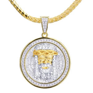Mens Plated Iced Out CZ Jesus Face Medallion 24" Miami Cuban Chain BCH 12857 TT - Picture 1 of 4