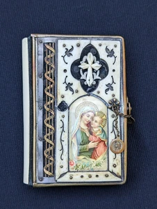 Spectacular c1900 Ornate Catholic Prayer Book Croatia Bulgaria Bone Brass Cellul - Picture 1 of 9
