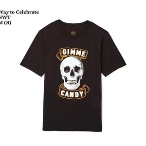 Way to Celebrate Boys Halloween Black T-Shirt Gimme Candy Skull Head Size M (8) - Picture 1 of 1