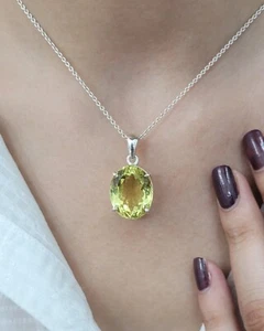 Colgante grande de cuarzo limón natural de corte ovalado de plata de ley 925 para mujer - Imagen 1 de 13