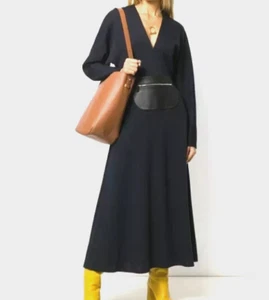 Abito lungo LANVIN blu navy in lana con tasca in pelle con zip tg 36 US 6 - Foto 1 di 6