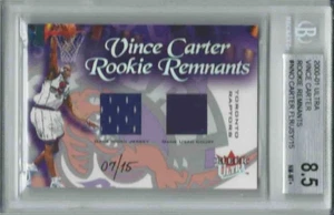 2000-01 Vince Carter Ultra ROOKIE RESTI CORTE/MAGLIA #7/15 BGS 8,5 NM-MT+ - Foto 1 di 2