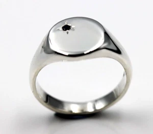 Genuine Size M New Solid Sterling Silver Oval Black Sapphire Signet Ring - Picture 1 of 14