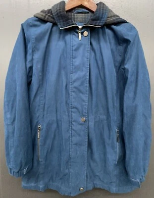Abrigo Liz Claiborne M Azul Línea Polar Extraíble Capucha Lluvia Exterior Chaqueta Clásica Foto 1 de 4