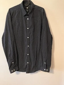 Mens Shirt Slim Fit Easy Iron H & M Black Polka Dot Size L Long Sleeve - Picture 1 of 7