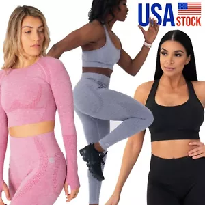 Women Seamless set Leggings -Bra -Crop Yoga Pants High Waist Gym Fitness Workout - Picture 1 of 31