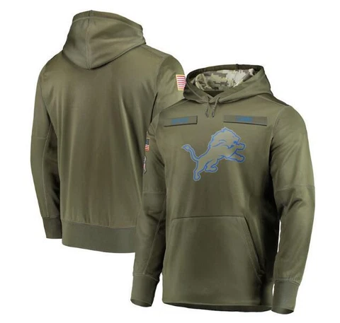 Mens Detroit Lions Olive Salute to Service Sideline Therma Sweatshirt Hoodie Cover