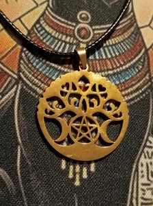 ~ Stunning Pentagram Tree of Life Triple Moon Necklace Healing Wicca Pagan 18" - Picture 1 of 2