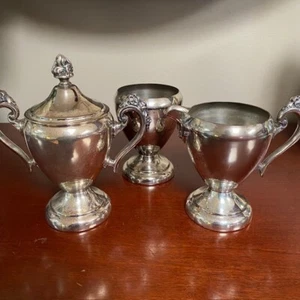 Meneses Orfebres Spain Silver Plate 3 Piece Set Creamer, Sugar, Sugar w/Lid Vtg - Picture 1 of 13
