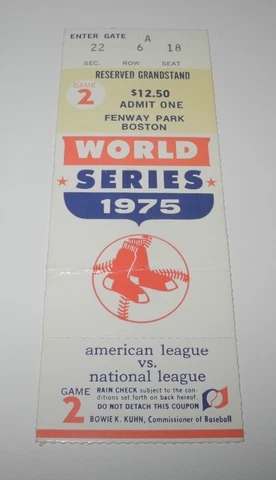 1975 Baseball Boston Red Sox vs Cincinnati Reds World Series Ticket Stub Game 2 Cover