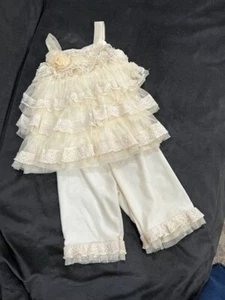 Isobella & Chloe Größe 24 M Mädchen Creme Rüschen Spitze Top mit Hosen - Bild 1 von 3