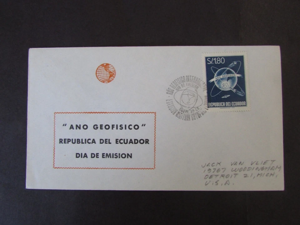 ECUADOR 1958 SCOTT 650 INT. GEOPHYSICAL YEAR PENCIL ADDRESSED FDC - Image 1 of 1