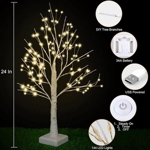 144 LED Artificial Lamp with Timer, DIY Birch Tree With Lights, USB/Battery Powe - Picture 1 of 8