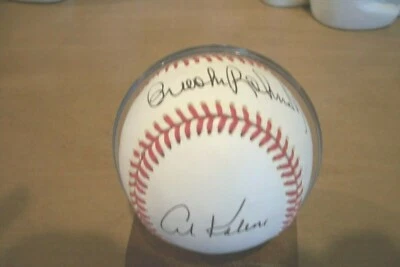 Al Kaline/ Brooks Robinson 2 Hall of Famer Signed Baseball Black Ink Free Holder - Image 1 of 4