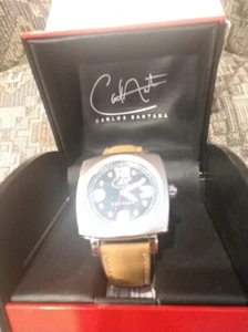 VINTAGE CARLOS SANTANA MENS WRIST WATCH BROWN STRAP STAINLESS STEEL BEAUTIFUL! - Picture 1 of 3