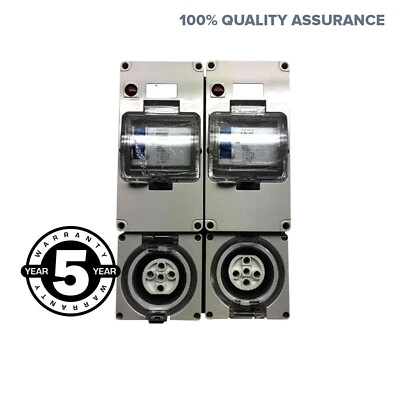 RCD Protected 2x 5 Pin 20 AMP Socket Outlet 3 Phase RCD Safety Switch Industrial - Image 1 of 4