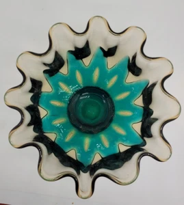 Vintage Fostoria Hawaiian Peacock Blue and Amber Glass Footed Bowl - Picture 1 of 4