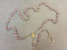 Ancien chapelet en perles roses vintage pendentif religieux Jesus Christ