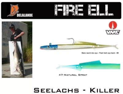 2 x DELALANDE Sandaal  Fire Eel 18cm Code 88/47 + 1 Darting Jig Head´s 100g - Bild 1 von 4