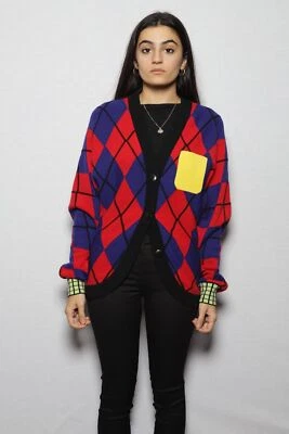 Cárdigan de lana para mujer Versace rojo y azul Argyle talla 38 FW 2018 NUEVO CON ETIQUETAS Foto 1 de 4