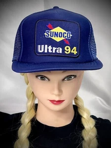 Vintage Sunoco Ultra 94 Mens Trucker Hat Navy Snapback Gas Oil Mesh Ball Cap - Picture 1 of 8