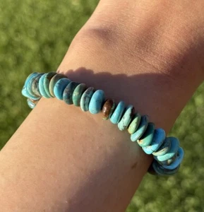 Bracciale Perline Elastiche Elastiche Elastiche 7 Pollici Pepite Turchese Blu Verde Regalo - Foto 1 di 12