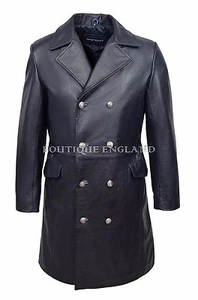 Mens GERMAN NAVAL Coat Navy Classic Military Style Real HIDE LEATHER 9490 - Picture 1 of 12