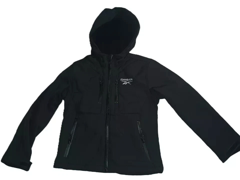 Reebok Boys Soft Shell Zip Up Hoodie Jacket Zipper Pockets Logo Black Sz 7 B002 - Image 1 of 4