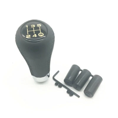 5 Speed Manual Car Gear Shift Knob Shifter Lever Leather Black Line Aluminum - Image 1 of 4