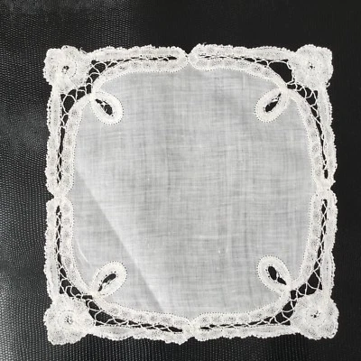 MOUCHOIR ANCIEN DE MARIAGE BAL Dentelle Antique French Lace HANDKERCHIEF - Photo 1/3